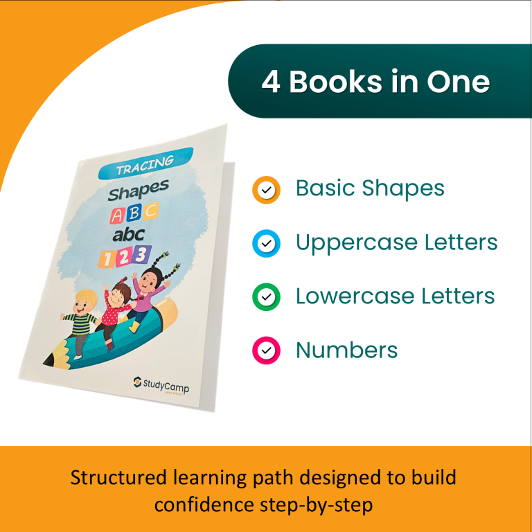 All-in-One Tracing Workbook for Kids (Ages 3–5) | Shapes, Uppercase & Lowercase Alphabets, Numbers 0–9